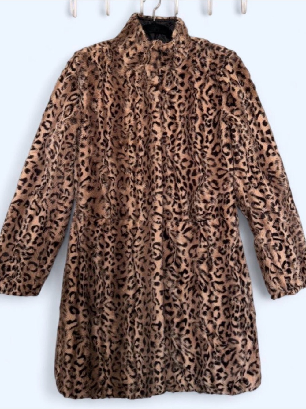Faux Fur Leopard Print Coat - Brown